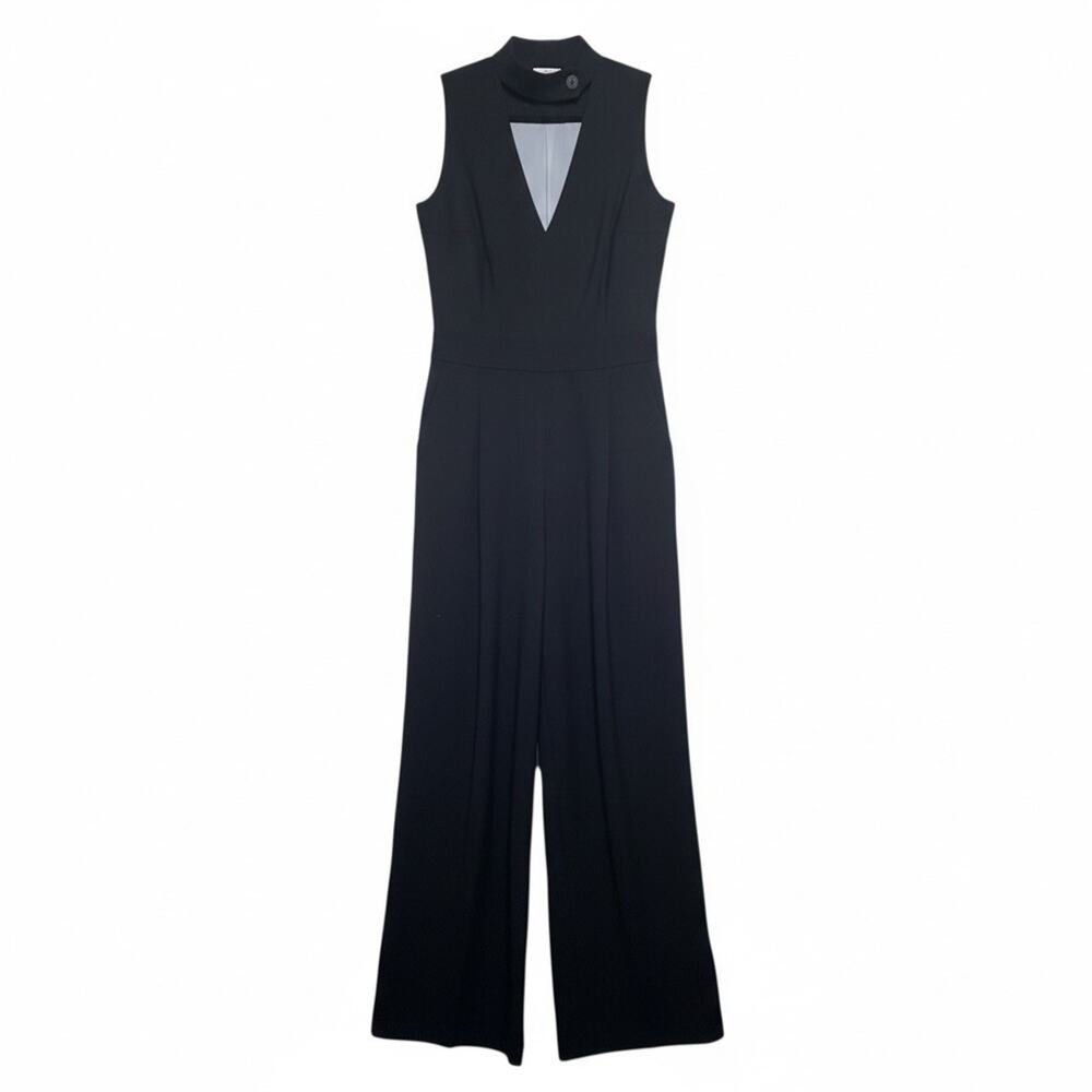Wildfang The Empower High Waisted V-Neck Jumpsuit Black Sz 6 Wide Leg Tailored